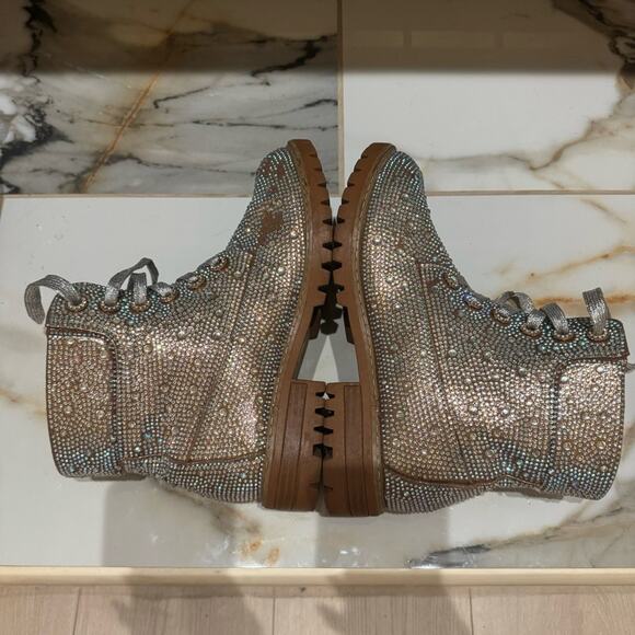 bks Women’s Crystal Rhinestone Embellished Lace Up Ankle Boots Size 8 - Picture 4 of 9